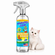 Absolutely Clean vue avant du flacon posé sur un bac à litière propre, résultat frais
