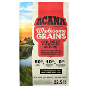 ACANA sac 22,5 lb présenté face avant montrant recette Red Meat & Grains et clair bénéfice nutritionnel