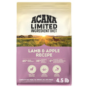 ACANA emballage 4,5 lb montrant la recette Agneau & Pomme et avantages nutritionnels