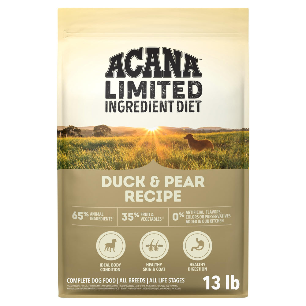 ACANA emballage avant Canard & Poire montrant qualité et formule limitée