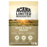 ACANA emballage avant Canard & Poire montrant qualité et formule limitée