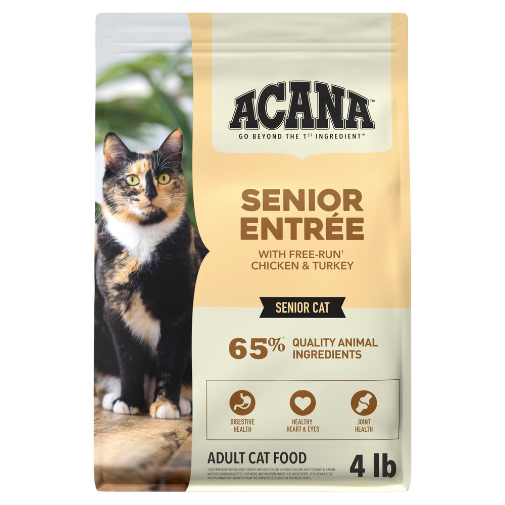 ACANA emballage devant Senior Entrée poulet, turquie et canard montrant la formule pour seniors