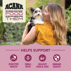 ACANA étiquette nutritionnelle mettant en avant protéines et grains sains