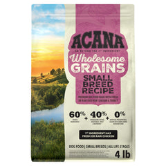ACANA emballage face 4 lb montrant recette pour petits chiens et informations produit