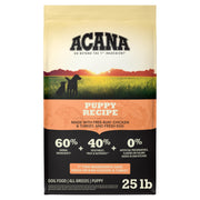 ACANA sac 25 lb face montrant l'étiquette et bénéfice nutritionnel