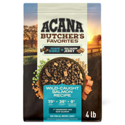 ACANA sachet avant montrant la recette saumon sauvage et bénéfice appétence