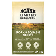 ACANA paquet face montrant recette Pork & Squash et bénéfice nutritionnel