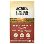ACANA emballage avant boeuf et citrouille montrant informations nutritionnelles