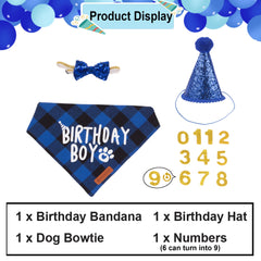 ADOGGYGO bandana bleu à carreaux gros plan, coton doux et confortable
