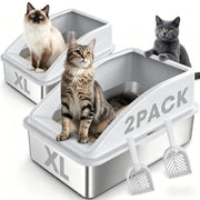 AIPERRO bac à litière inox avant montrant design fermé pour hygiène