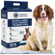 American Kennel Club avant-emballage montrant 50 alèses, pratique et économique