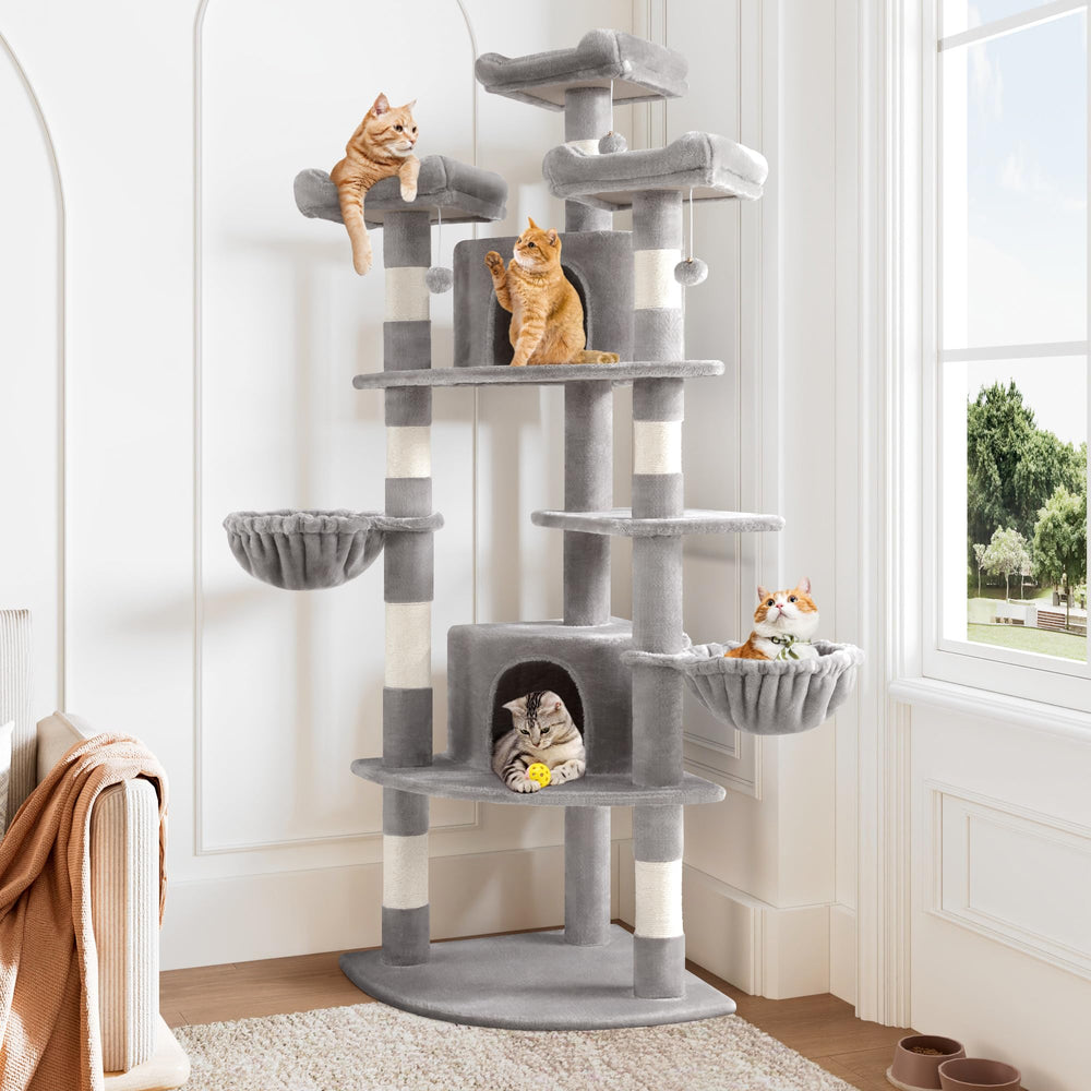 Allewie arbre à chat face avant montrant design d'éventail et gain de place
