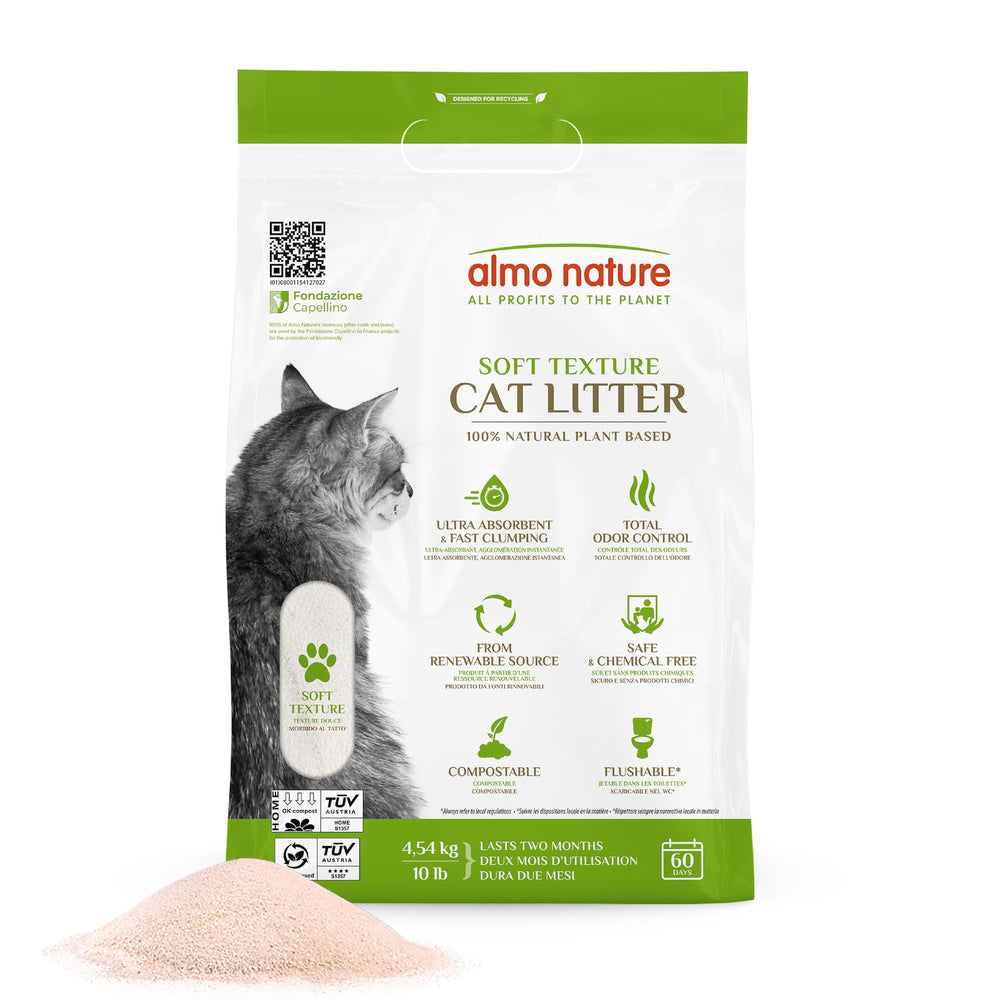 Almo Nature emballage avant montrant le format 4,54 kg et bénéfice écologique