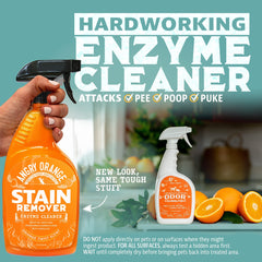 Étiquette Angry Orange en gros plan indiquant la formulation enzymatique et l'usage