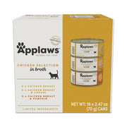 Applaws face avant de la boîte poulet en bouillon montrant le format pratique