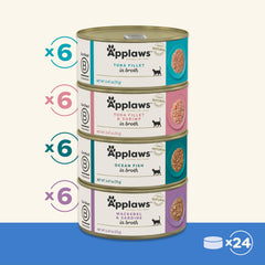 Applaws gros plan du bouillon et morceaux de poisson montrant une texture naturelle et hydratante