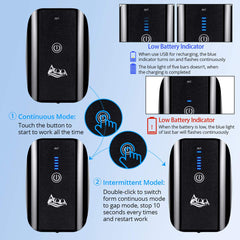 AQQA pompe à air gros plan bouton et LED indiquant niveau batterie