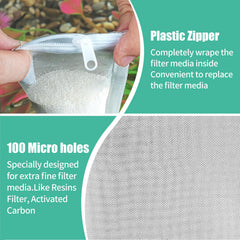 Sac AQUANEAT rempli de charbon actif en place dans un filtre, manipulation propre