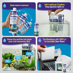 Aquatic Experts produit appliqué sur aquarium en fonctionnement, améliore la clarté