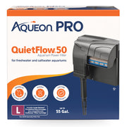 Aqueon vue frontale du filtre QuietFlow Size 50 montrant boîtier compact pour filtration efficace