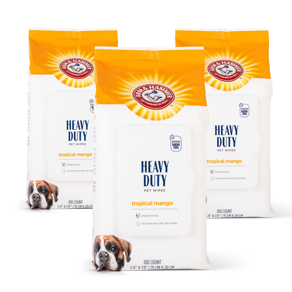 Arm & Hammer emballage avant mangue montrant les 100 lingettes et bénéfice praticité