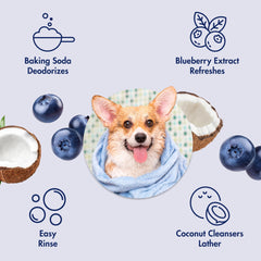 Chien dans baignoire utilisant Arm & Hammer pour éliminer odeurs