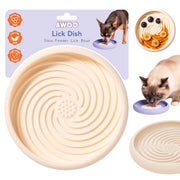 Awoo Lick Dish vue de face montrant la forme et l'aspect Almond, facilite repas lents