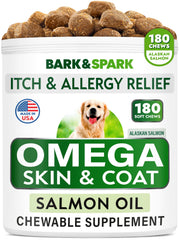 BARK&SPARK pot Omega 3 montrant l'emballage et bénéfice peau saine