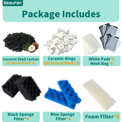beaufan sachets de charbon et anneaux céramiques offrant filtration chimique et biologique