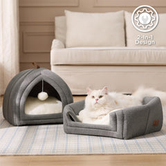 Bedsure lit aplati utilisé par un chat pour étirement et relaxation