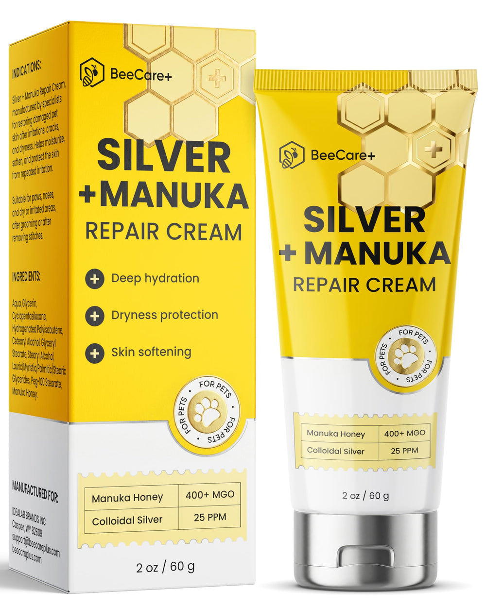 BeeCare+ tube avant montrant l'emballage et bénéfice protection