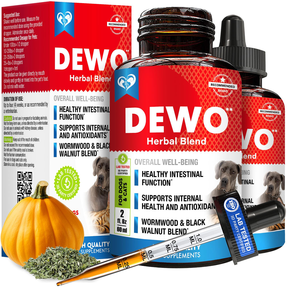 Beloved Pets flacon avant emballage montrant le produit et l'étiquette, pratique