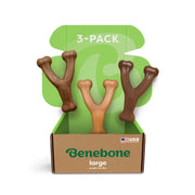 Benebone emballage avant montrant le pack de trois et l’avantage durable