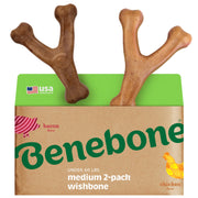Benebone packaging avant montrant le lot bacon et poulet, attrait visuel immédiat
