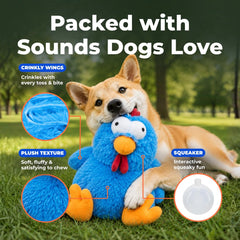 Best Pet Supplies Mrs. Cluck détail des deux couineurs offrant stimulation auditive