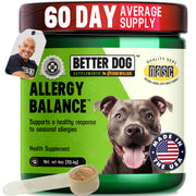 Better Dog Supplements par Cesar Millan bocal avant montrant l'étiquette utile