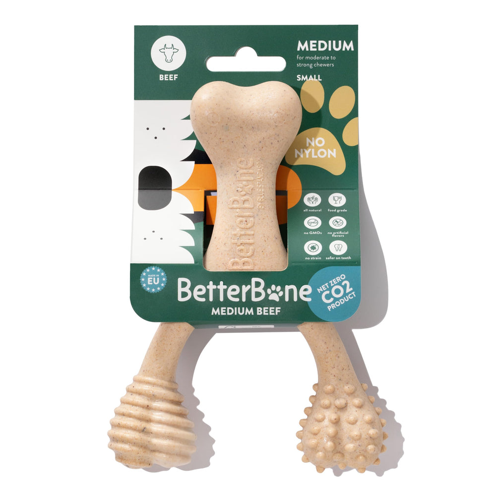 BetterBone vue face du packaging montrant le jouet et avantage durable