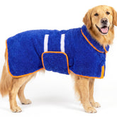Bienbee peignoir chien vue frontale bleu foncé, séchage rapide