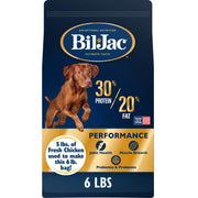 Bil-Jac emballage avant poulet 6 lb montrant qualité et énergie