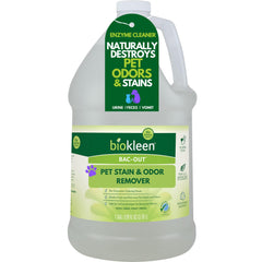 Biokleen Bac-Out face de l'emballage montrant la taille d'un gallon et usage domestique bénéfique