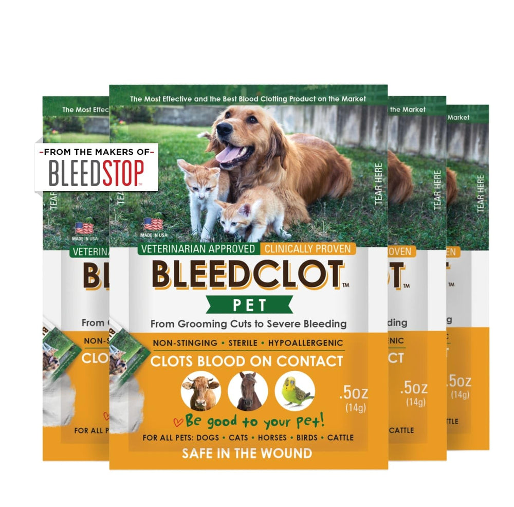 BleedClot Pet emballage avant montrant contenu et praticité