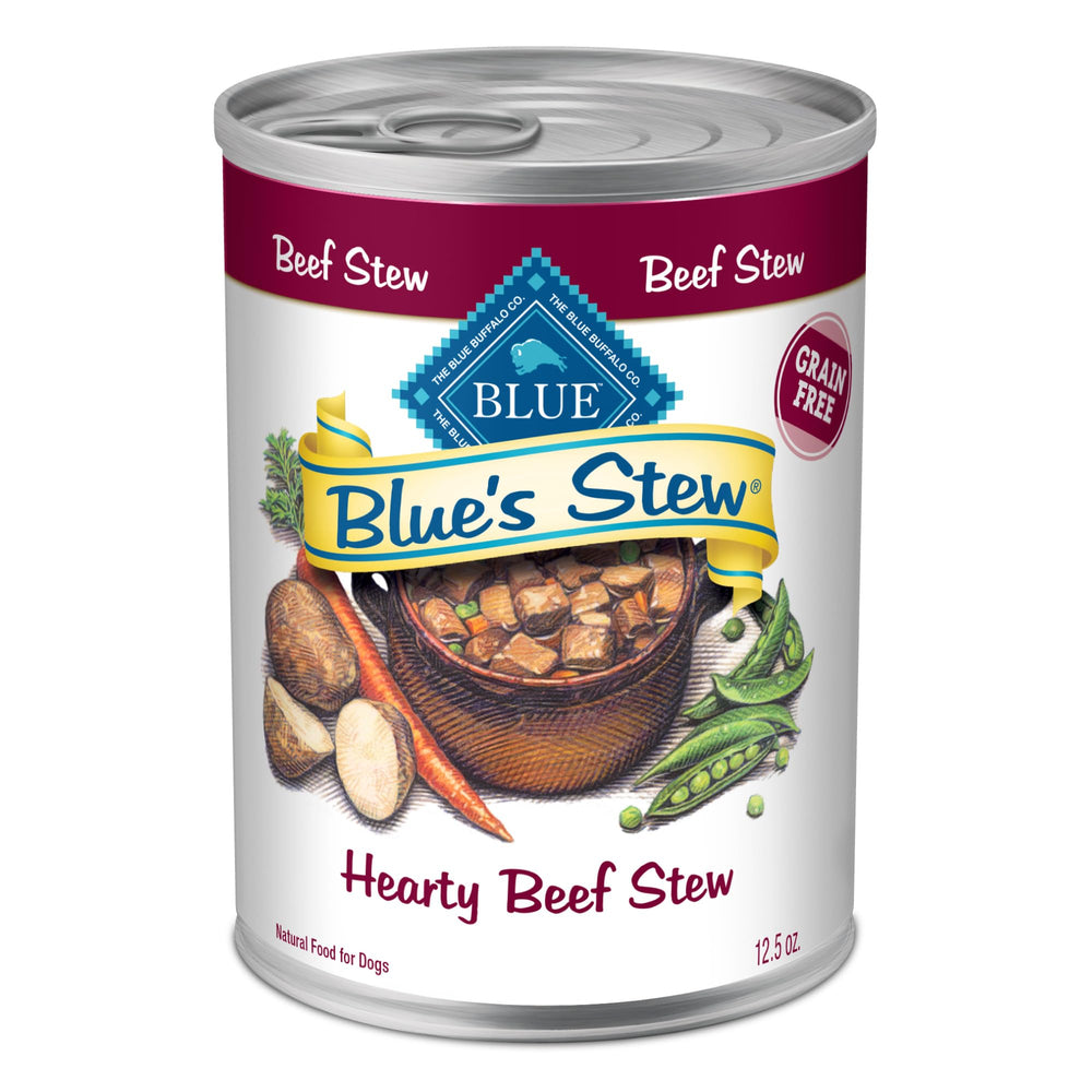 Blue Buffalo boîte ouverte montrant morceaux de bœuf appétissants et sauce