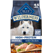 Blue Buffalo emballage avant poulet senior montrant avantages nutritionnels