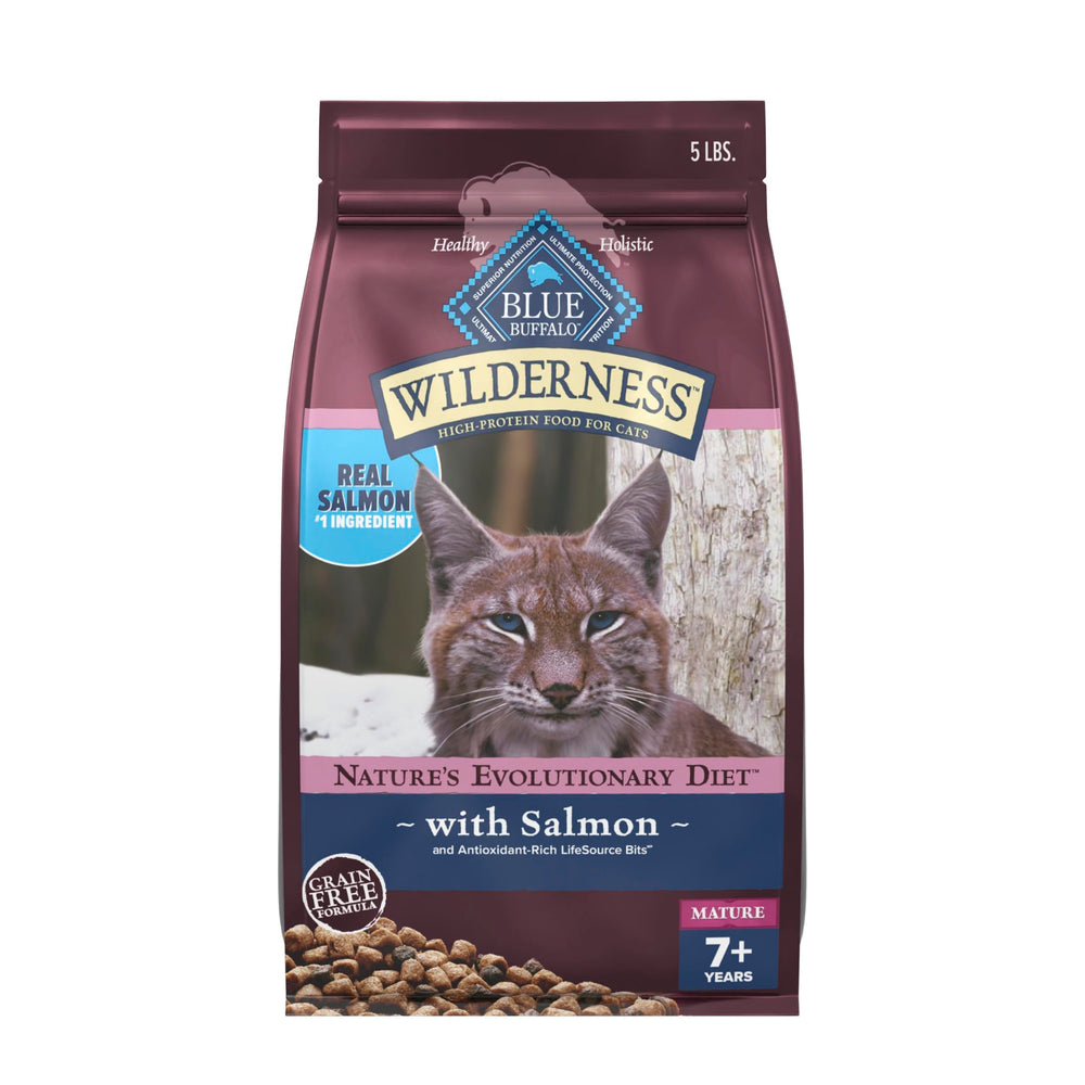 Blue Buffalo emballage avant saumon 5 lb montrant recette riche en protéines