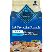 Blue Buffalo emballage avant Life Protection Senior montrant recette et bénéfices