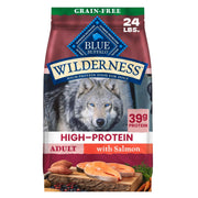 Blue Buffalo emballage face montrant recette saumon et bénéfices nutritionnels