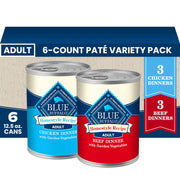 Blue Buffalo étiquette avant montrant recettes variées et bénéfice nutritionnel