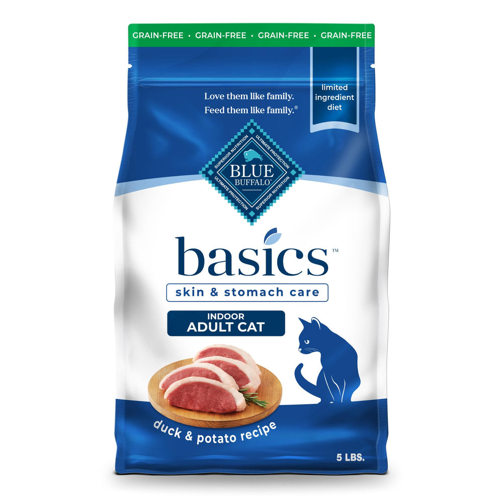 Blue Buffalo emballage face 5 lb montrant ingrédients et bénéfices digestifs