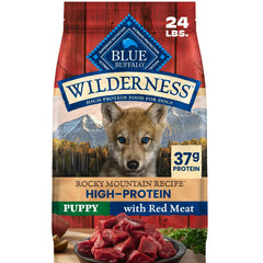 Blue Buffalo sachet face avant montrant recette Rocky Mountain et bénéfice protéines
