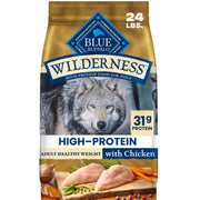 Blue Buffalo sachet face avant montrant la recette et bénéfices nutritionnels